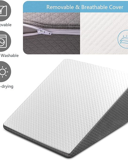 Wedge Pillow for Sleeping, 10 Inch Bed Wedge Pillow for Headboard, Wedge Pillow for Acid Reflux, After Surgery, Snoring, Cooling Memory Foam Top Triangle Pillow Wedge, Removable Cover - LeafyLoom