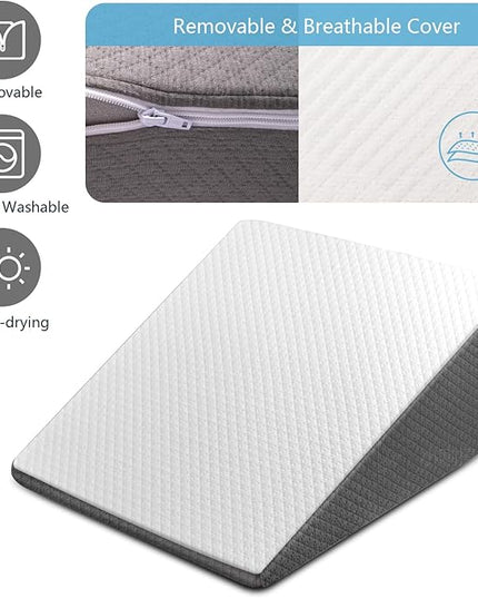 Wedge Pillow for Sleeping, 7.5 Inch Bed Wedge Pillow for Headboard, Wedge Pillow for Acid Reflux, After Surgery, Snoring, Cooling Memory Foam Top Triangle Pillow Wedge, Removable Cover - LeafyLoom