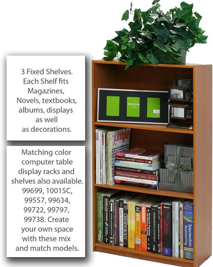 Furinno Basic 3-Tier Bookcase Storage Shelves, Light Cherry - LeafyLoom