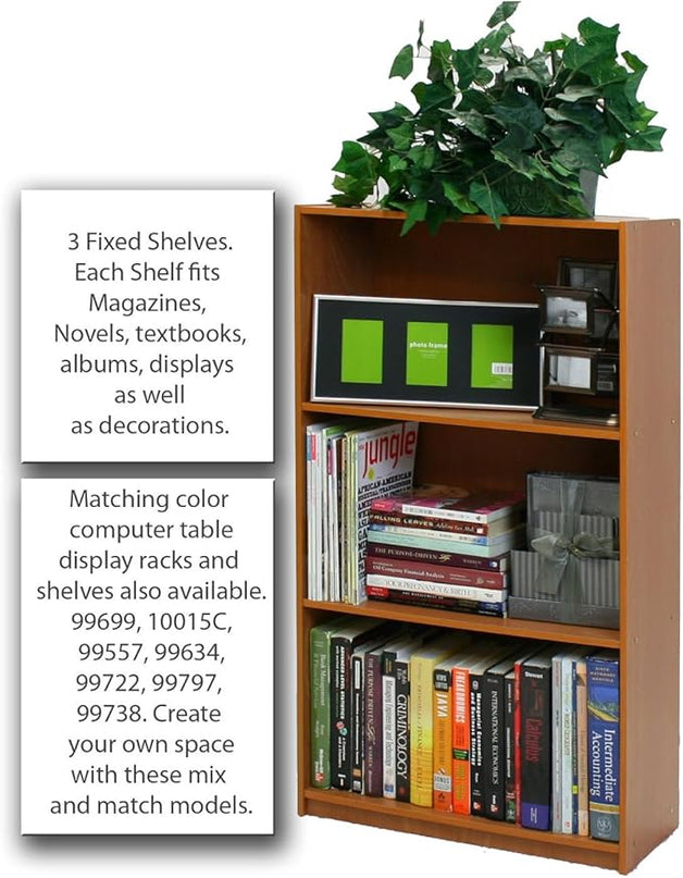 Furinno Basic 3-Tier Bookcase Storage Shelves, Light Cherry - LeafyLoom