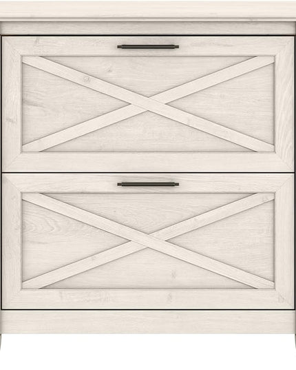 Bush Furniture Key West 2 Lateral File Cabinet | Document Storage & Key West Bookcase Shelf in Linen White Oak | Farmhouse Bookshelf Display Cabinet - LeafyLoom