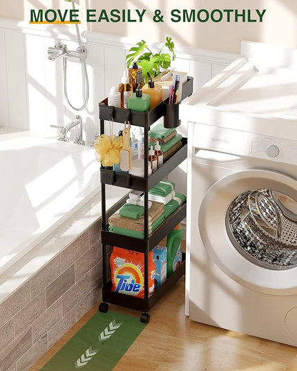 LEHOM Slim Rolling Storage Cart - 4 Tiers Bathroom Organizer Utility Cart Slide Out Storage Shelves Mobile Shelving Unit for Kitchen, Bedroom, Office, Laundry Room, Small Narrow Spaces Black - LeafyLoom
