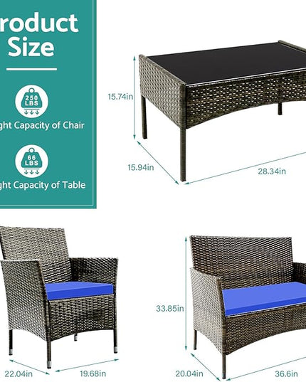 Patio Furniture, 4 Piece Conversation Set, Outdoor Wicker Rattan Table and Chairs, Sectional Sofa with Thick Cushion for Garden, Yard, or Porch, Light Brown - LeafyLoom