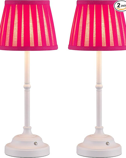 KDG Portables Cordless Table Lamp, Fabric Shade Desk Lamp, 5000mAh Rechargeable Battery Powered Lighting, Dimmable light for Dining Room, Bedroom, Bedside, Night Light, Camping, Balcony (Pink-purple) - LeafyLoom