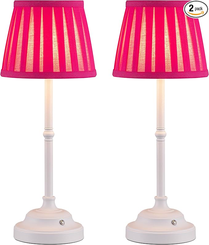 KDG Portables Cordless Table Lamp, Fabric Shade Desk Lamp, 5000mAh Rechargeable Battery Powered Lighting, Dimmable light for Dining Room, Bedroom, Bedside, Night Light, Camping, Balcony (Pink-purple) - LeafyLoom