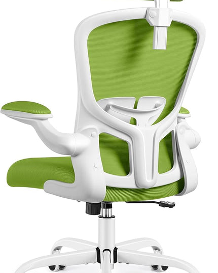 FelixKing Premium Ergonomic Office Chair with Adjustable Headrest, Thickened 90° Flip Armrests, and Lumbar Support – Height Adjustable | Ideal for Home Office Desks and Workstations | Green - LeafyLoom