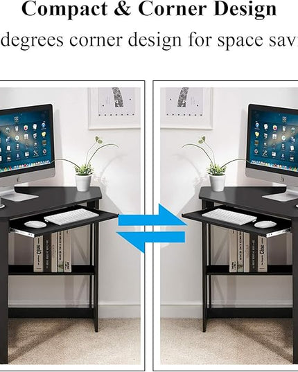 VECELO Corner Computer Desk 41 x 30 inches with Smooth Keyboard & Storage Shelves for Home Office Workstation, Black - LeafyLoom