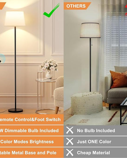 【Upgraded】 Floor Lamps for Living Room, Modern Floor Lamp with Remote Control, Dimmable Colors Temperature Standing Lamp Foot Switch, Tall Lamps for Bedroom Office Kid Room(9W LED Bulb) - LeafyLoom