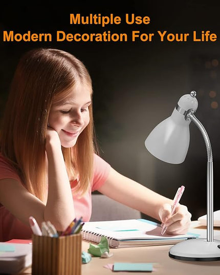 LEPOWER Metal Desk Lamp, Adjustable Goose Neck Table Lamp, Eye-Caring Study Desk Lamps for Bedroom, Study Room and Office (White) - LeafyLoom