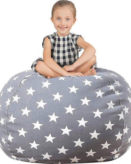 Aubliss Stuffed Animal Storage Bean Bag Chair Cover Only for Plush Toys, Blankets, X-Large 48"-Canvas Stars Grey - LeafyLoom