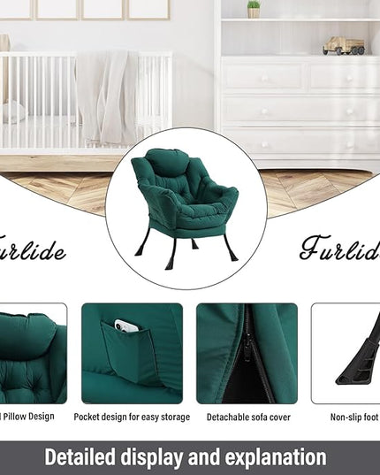 Lazy Chair with Ottoman, Modern Chair with Folding Footrest, Lounge Accent Chair, Comfortable Reading Chair (Peach Dark Green) - LeafyLoom