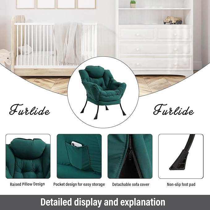 Lazy Chair with Ottoman, Modern Chair with Folding Footrest, Lounge Accent Chair, Comfortable Reading Chair (Peach Dark Green) - LeafyLoom
