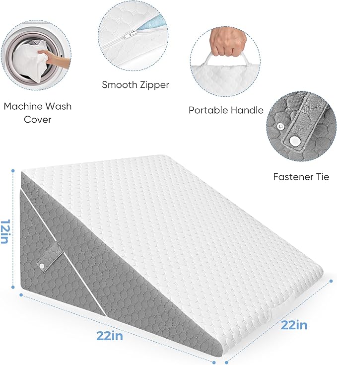Forias Wedge Pillow for Sleeping 7-in-1 Foldable Bed Wedge Pillow for After Surgery 9 &12 Inch Adjustable Memory Foam Triangle Pillow Wedge for Acid Reflux Gerd Snoring Back Knee Pain - LeafyLoom