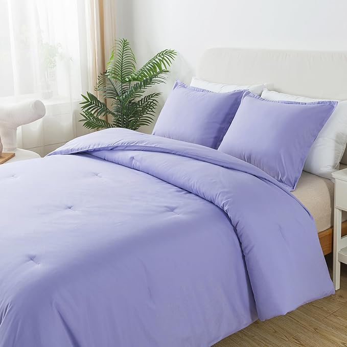 Lavender Purple Comforter Set Twin Size, Solid Luxury Down Alternative Soft Boho Bedding Comforter Set, Breathable Fluffy Microfiber Skin-friendly Comforter (68"x90") for All Seasons - LeafyLoom