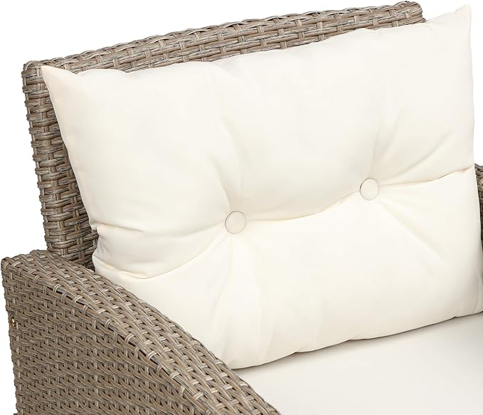 4-Piece Outdoor Rattan Sofa Sets, Patio Furniture Conversation Sectional Couch with Chaise Lounge, Single Sofachair, Seat Cushions and Glass Table, for Garden Backyard Deck, Onesize, Beige - LeafyLoom