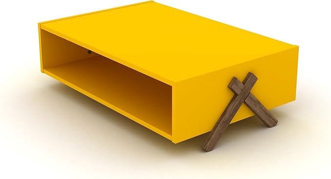 NicBex Coffee Table Wooden Coffee Table with Storage Rectangle Center Tables with Open Shelf and Metal Frame Dining Table for Living Room, Dining Room, Office, and Bedroom,35.4" W, Yellow - LeafyLoom