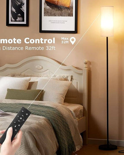 Ambimall 64'' Floor Lamps for Living Room with Remote Control and Stepless Dimmable Colors Temperature & Brightness, 9W Bulb Included(Beige Lampshade & Black Pole) - LeafyLoom