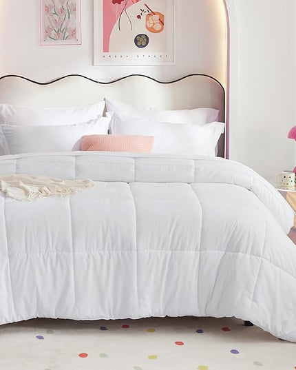 Bedsure White Queen Comforter Set - 7 Pieces Solid Queen Bed in a Bag, Queen Bed Set White with Comforters, Sheets, Pillowcases & Shams - LeafyLoom