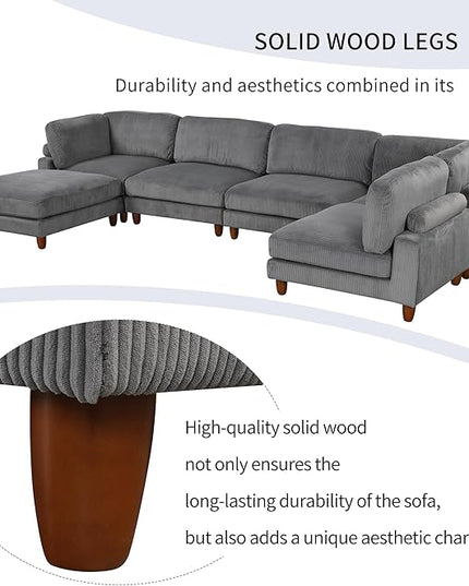 163.8" 6-Seater Upholstered Corner Couch,Large L Shaped Modular Sectional Sofa with Ottoman for Living Room Office Spacious Space Furniture Sets, 163.8 Inch, Gray - LeafyLoom
