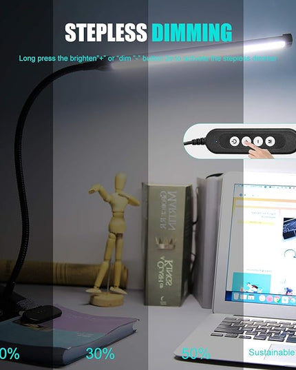 Morw Winmor Led Clip On Desk Lamp,3 Color 11 Brightness,64 LED 10W Book Reading Light,USB Plug,Stepless Dimmer Auto Off,Clamp Desk Lights for Bedside Computer Home Office - LeafyLoom