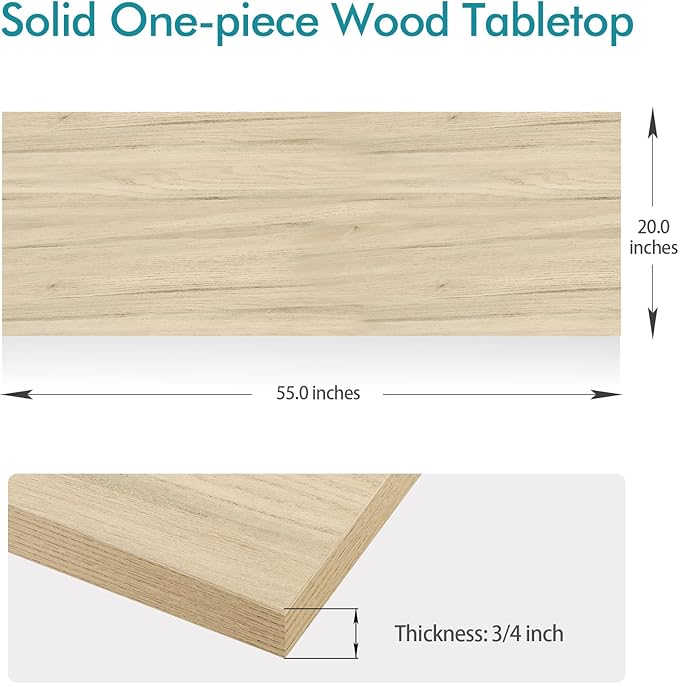 Kaboon Universal Tabletop 55"x20", Solid One-Piece Melamine Table Top, Double Desk L-Desk DIY, Home and Office, Oak - LeafyLoom