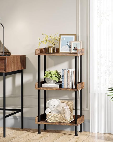 Bookshelf Small Book Shelf: 3-Tier Wood Bookcase Industrial Bookshelf Metal Standing Book Shelves Display Book Rack for Living Room Bedroom Home Office (Rustic Brown) - LeafyLoom