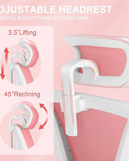 Misolant Ergonomic Office Chair with Footrest, Ergonomic Desk Chair with Adjustable 2D Lumbar Support, High Back Office Chair with Adjustable Headrest, Comfortable Executive Office Chair -Pink - LeafyLoom