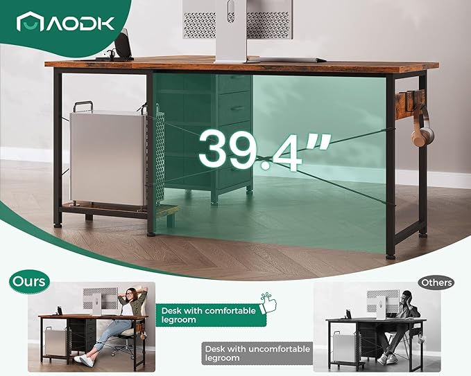 AODK L Shaped Desk with 4 Tier Drawers, 53" Reversible Gaming Desk with Power Outlets, L Shaped Computer Desk with USB Charging Port and Host Stand, Home Office Corner Desk, Easy to Assemble, Vintage - LeafyLoom