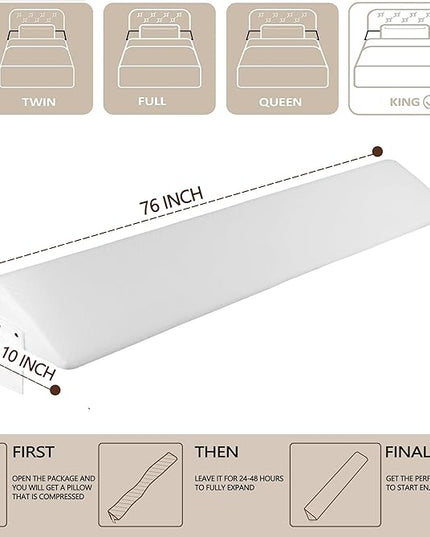 Bed Wedge Pillow,Headboard Pillow,Mattress Wedge,Close The Gap (0-8") Between Your Mattress and Headboard,Bed Gap Filler (White, King) - LeafyLoom