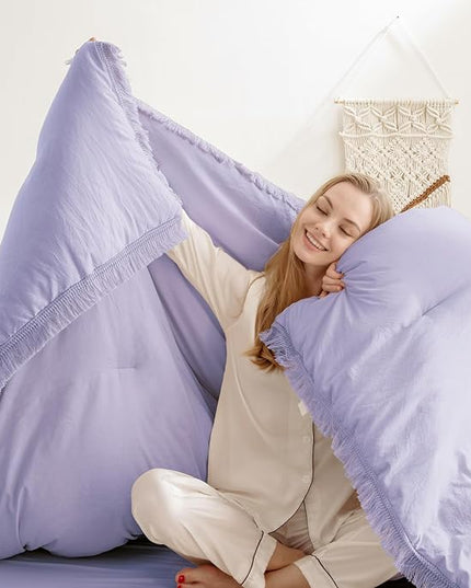 Andency California King Comforter Set Lavender - Purple 3 Pieces Cal King Boho Lightweight Bedding Comforter Sets, Oversized All Season Tassel Soft Fluffy Bed Set (104x96In Comforter & 2 Pillowcases) - LeafyLoom