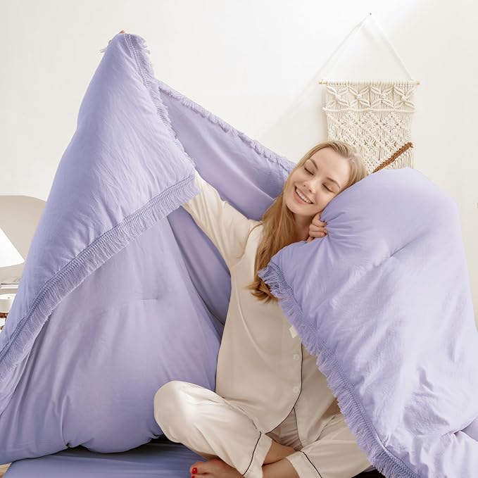Andency California King Comforter Set Lavender - Purple 3 Pieces Cal King Boho Lightweight Bedding Comforter Sets, Oversized All Season Tassel Soft Fluffy Bed Set (104x96In Comforter & 2 Pillowcases) - LeafyLoom