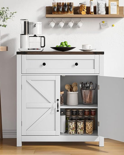Walnut Buffet Sideboard Cabinet with 2 Barn Doors, Farmhouse Coffee Bar Cabinet, Bathroom Cabinet with Adjustable Shelf, Storage Cabinet for Kitchen, Living Room, Entryway, Bathroom - LeafyLoom