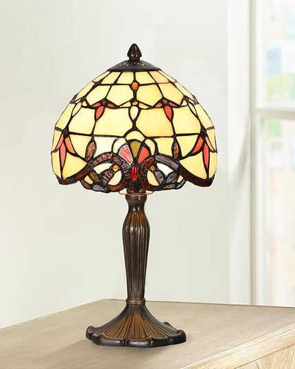 Tiffany Lamp Baroque Design Stained Glass Table Lamp for Living Room Bedroom Bedside Nightstand Home Office (Beige Baroque) - LeafyLoom