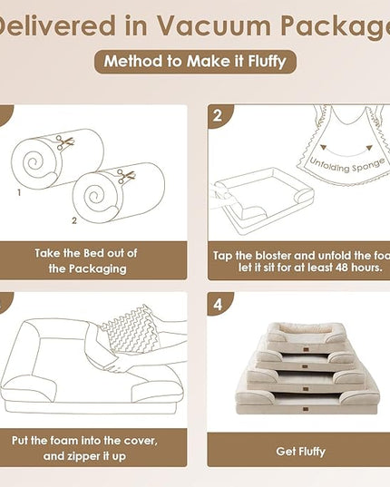 EHEYCIGA Orthopedic Dog Beds for Large Dogs, Waterproof Memory Foam Large Dog Bed with Sides, Non-Slip Bottom and Egg-Crate Foam Large Dog Couch Bed with Washable Removable Cover, Beige EHEYCIGA