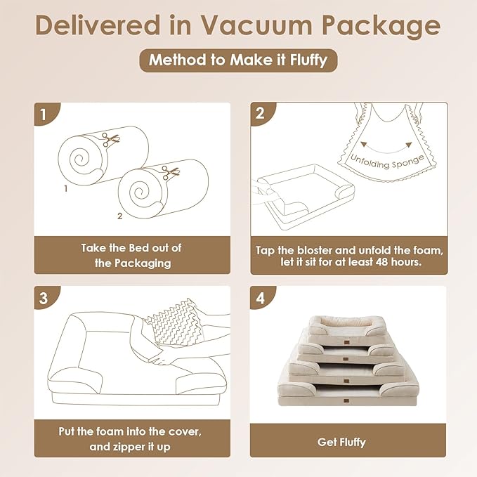 EHEYCIGA Orthopedic Dog Beds for Large Dogs, Waterproof Memory Foam Large Dog Bed with Sides, Non-Slip Bottom and Egg-Crate Foam Large Dog Couch Bed with Washable Removable Cover, Beige EHEYCIGA