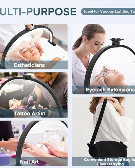 MYSWEETY Foldable Half Moon Light for Nail Desk, 29 Inch Led Nail Tech Desk Lamp, Half Moon Table Lamp with Phone Holder, Esthetician Lash Light for Eyelash Extensions, Tattoo, Eyebrow(Black) - LeafyLoom