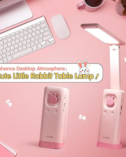 VAVOFO Desk Lamp Foldable Portable Cute Desk Lamp, Battery Powered Desk Lamp, Built-in 6000mAh Rechargeable, 3 Color Warm Pink Desk Lamp, USB C Rechargeable Desk Lamp, Cordless Desk Lamp, Battery Lamp - LeafyLoom