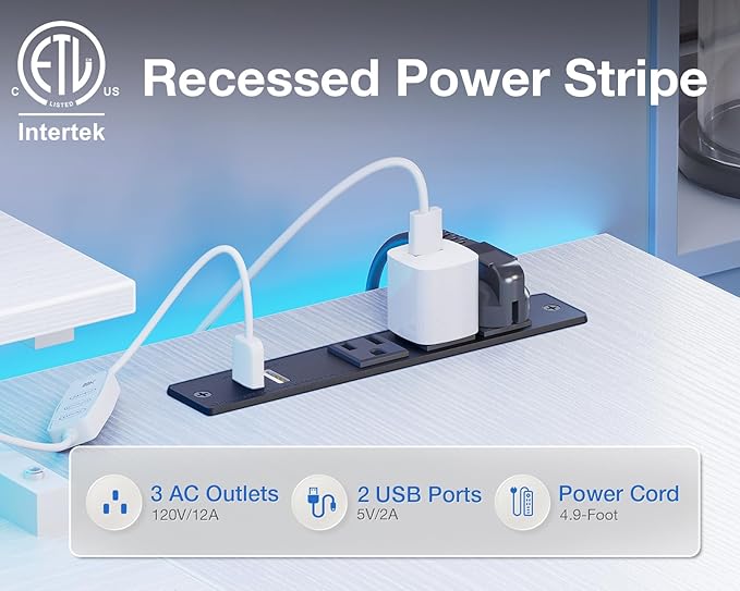 ODK 40 Inch Gaming Desk with USB Charging Ports and LED Lights, Reversible L Shaped Computer Desk with Storage Shelves & Monitor Stand, Corner Home Office Desk Table with Power Outlets, White - LeafyLoom