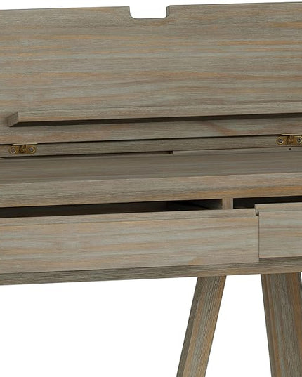 SIMPLIHOME Bowman SOLID WOOD Modern Industrial 54 Inch Wide Flip Up Desk in Distressed Grey, For the Office Desk, Writing Table, Workstation and Study Table - LeafyLoom