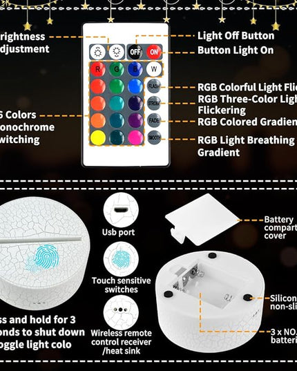 Ramadan Mubarak Decorations, Ramadan LED Night Light with Remote 16 Color Flashing, Eid al-Fitr Mubarak 3D Star Moon Lights for Bedroom Ramadan Gifts for Islamic Holiday Believers Muslims Home Decor - LeafyLoom