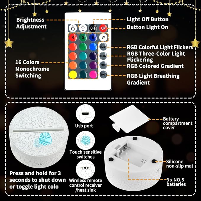 Ramadan Mubarak Decorations, Ramadan LED Night Light with Remote 16 Color Flashing, Eid al-Fitr Mubarak 3D Star Moon Lights for Bedroom Ramadan Gifts for Islamic Holiday Believers Muslims Home Decor - LeafyLoom