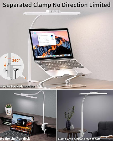 KableRika Desk Lamp,Led Desk Lamps with Clamp,Architect Desk Lights for Home Office Desktop Office Lamp 4-Brightness 4-Color Eye Care Overhead Table Lamp for Computer Monitor Study Reading White - LeafyLoom