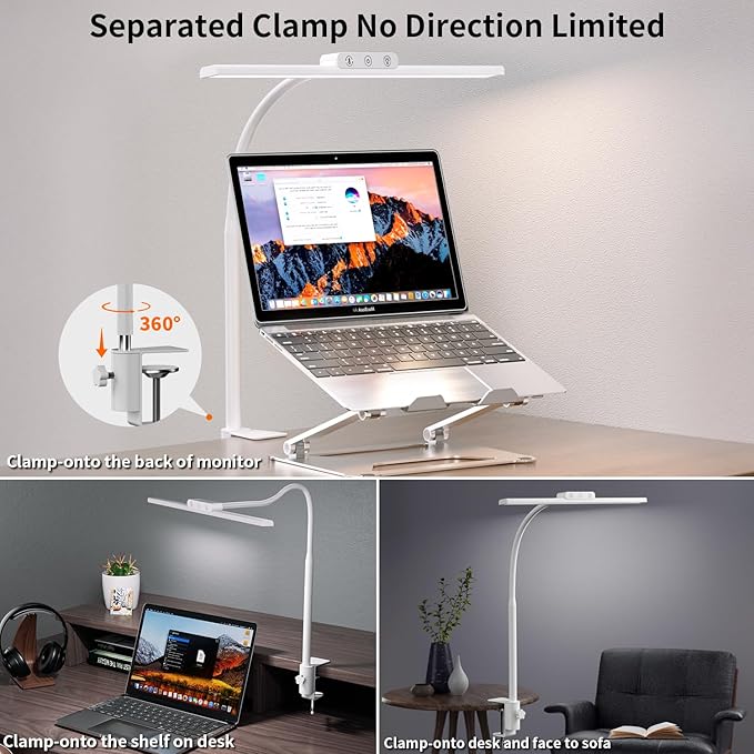 KableRika Desk Lamp,Led Desk Lamps with Clamp,Architect Desk Lights for Home Office Desktop Office Lamp 4-Brightness 4-Color Eye Care Overhead Table Lamp for Computer Monitor Study Reading White - LeafyLoom