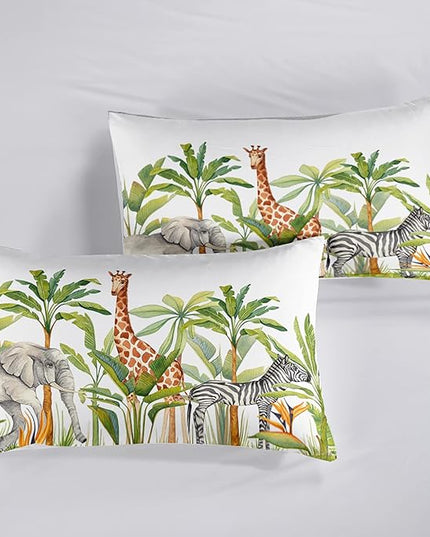 Wild Animal Comforter Twin Size,Elephant Giraffe Zebra Kids Comforter Set,3Pcs Bedding Set Printed Comforter with 2 Pillowcases,Down Alternative,Soft and Lightweight,for All Seasons - LeafyLoom