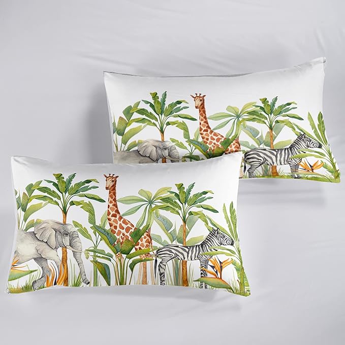 Wild Animal Comforter Twin Size,Elephant Giraffe Zebra Kids Comforter Set,3Pcs Bedding Set Printed Comforter with 2 Pillowcases,Down Alternative,Soft and Lightweight,for All Seasons - LeafyLoom
