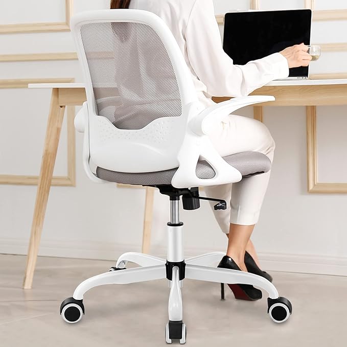 KERDOM Office Chair, Ergonomic Desk Chair, Breathable Mesh Computer Chair, Comfy Swivel Task Chair with Flip-up Armrests and Adjustable Height - LeafyLoom