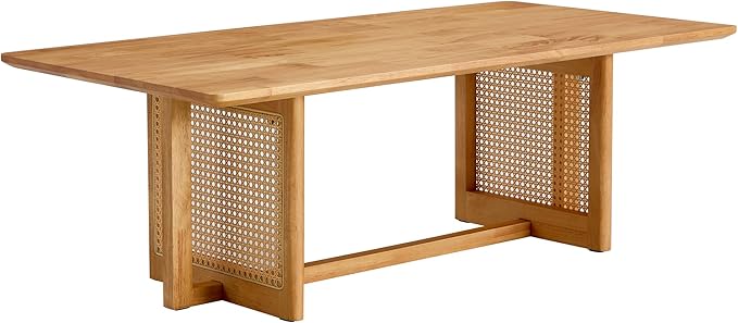 Rattan Coffee Table Rectangular Solid Wood Coffee Table with Cross Table Legs for Living Room Furniture - LeafyLoom