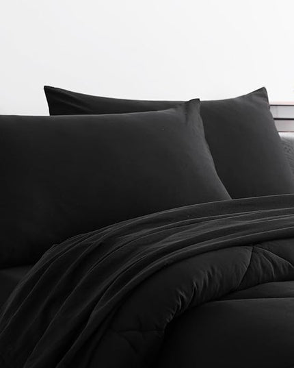 NTBAY Twin Comforter Set with Sheets, 5 Pieces Soft and Breathable Twin Bedding Set, Twin Bed in a Bag, Down Alternative Comforter Set Solid Color All Season, Kids Bedding Set, Black - LeafyLoom