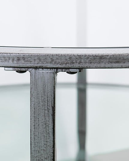 SEI Furniture Jaymes Metal & Glass Round 2-Tier Coffee Table, Silver/Black Distressing - LeafyLoom