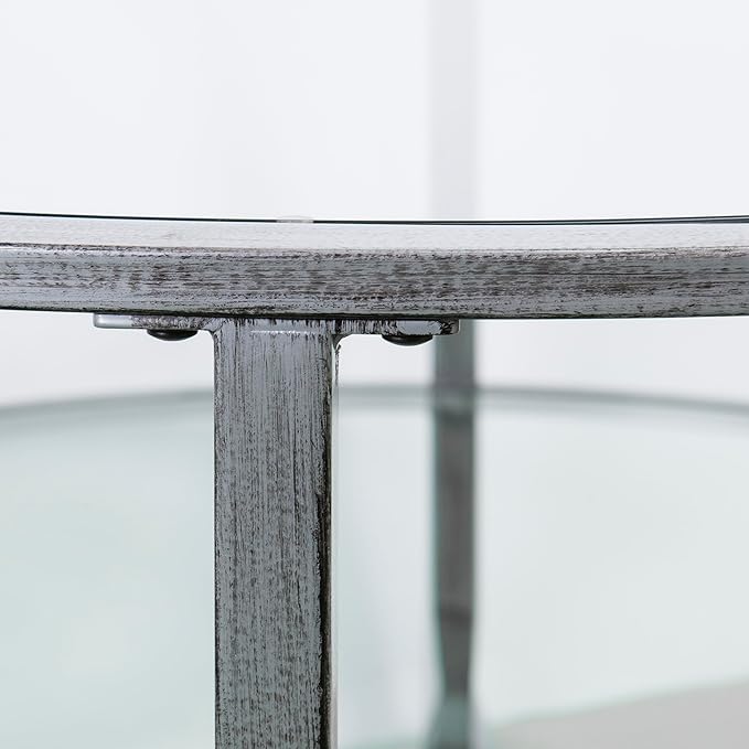 SEI Furniture Jaymes Metal & Glass Round 2-Tier Coffee Table, Silver/Black Distressing - LeafyLoom